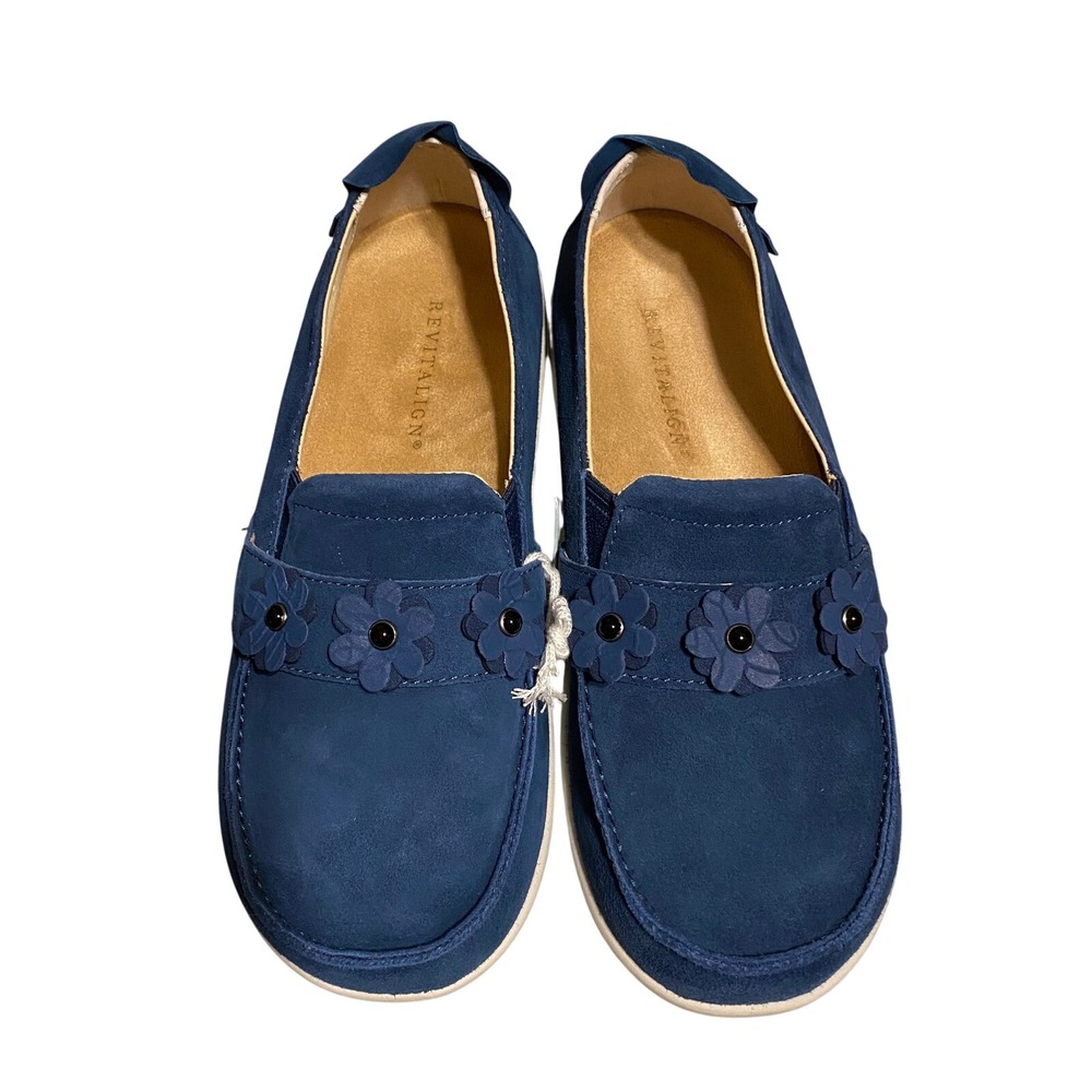Revitalign Siesta Flower Slip On Loafers Women's Size 8B Marine Blue